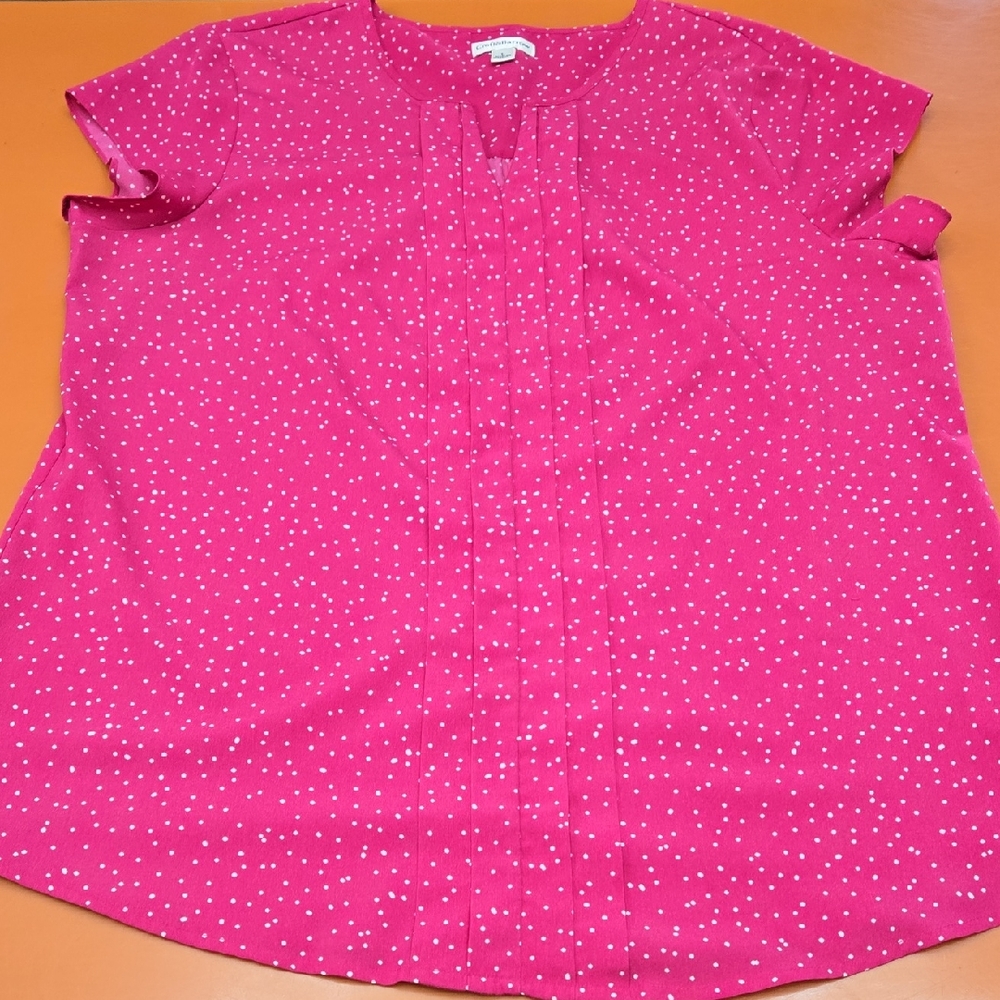 Croft & Barrow Women's Blouse, Pink w/ White Polkadots, Size L